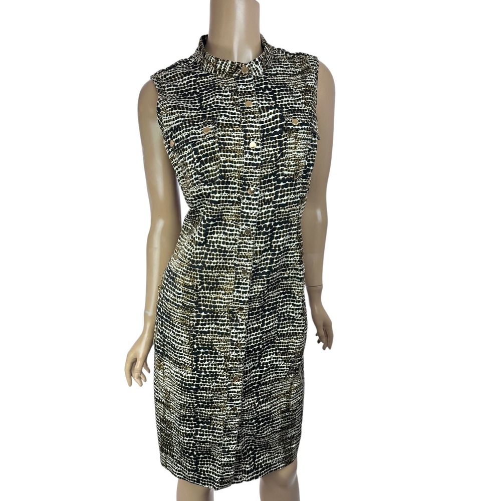 Calvin Klein shirtwaist Sleeveless Dress Sz 12 Brown,Black,White Pattern
